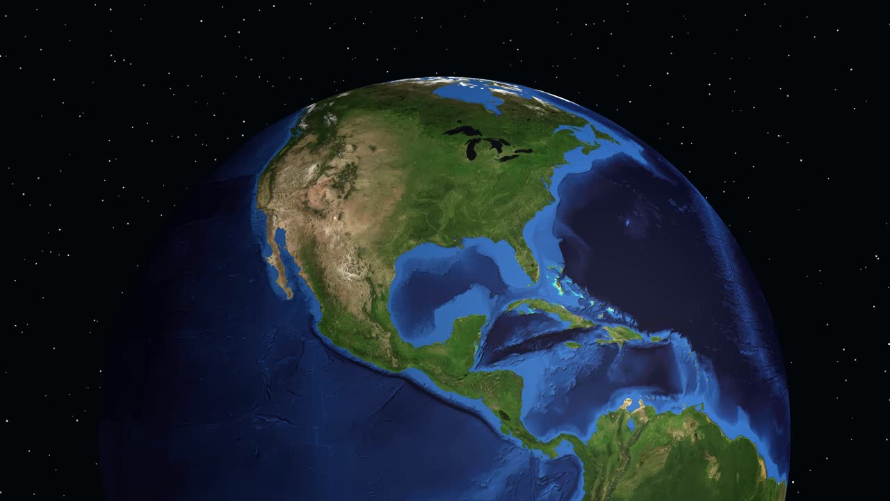 La terra digitale ruota e ingrandisce l'America del Nord, evidenziando Palm Desert con testo informativo