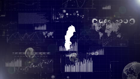 Unternehmenshintergrund-Des-Landes-Schweden-Mit-Abstrakten-Elementen-Von-Datenanalysediagrammen.-Ich-Zeige-Ein-Technologisches-Video-Zur-Datenanalyse-Mit-Globus,-Wachstum,-Grafiken,-Statistischen-Daten-Des-Landes-Schweden