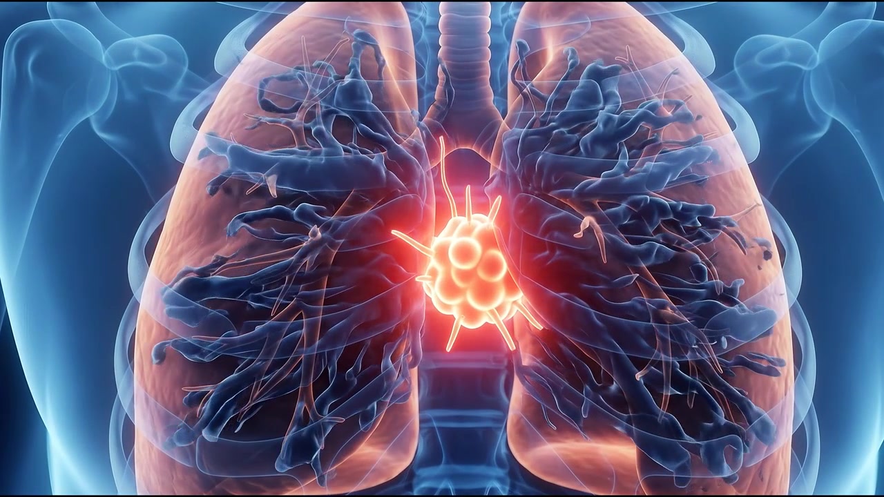 Animazione medica della crescita tumorale nel carcinoma polmonare