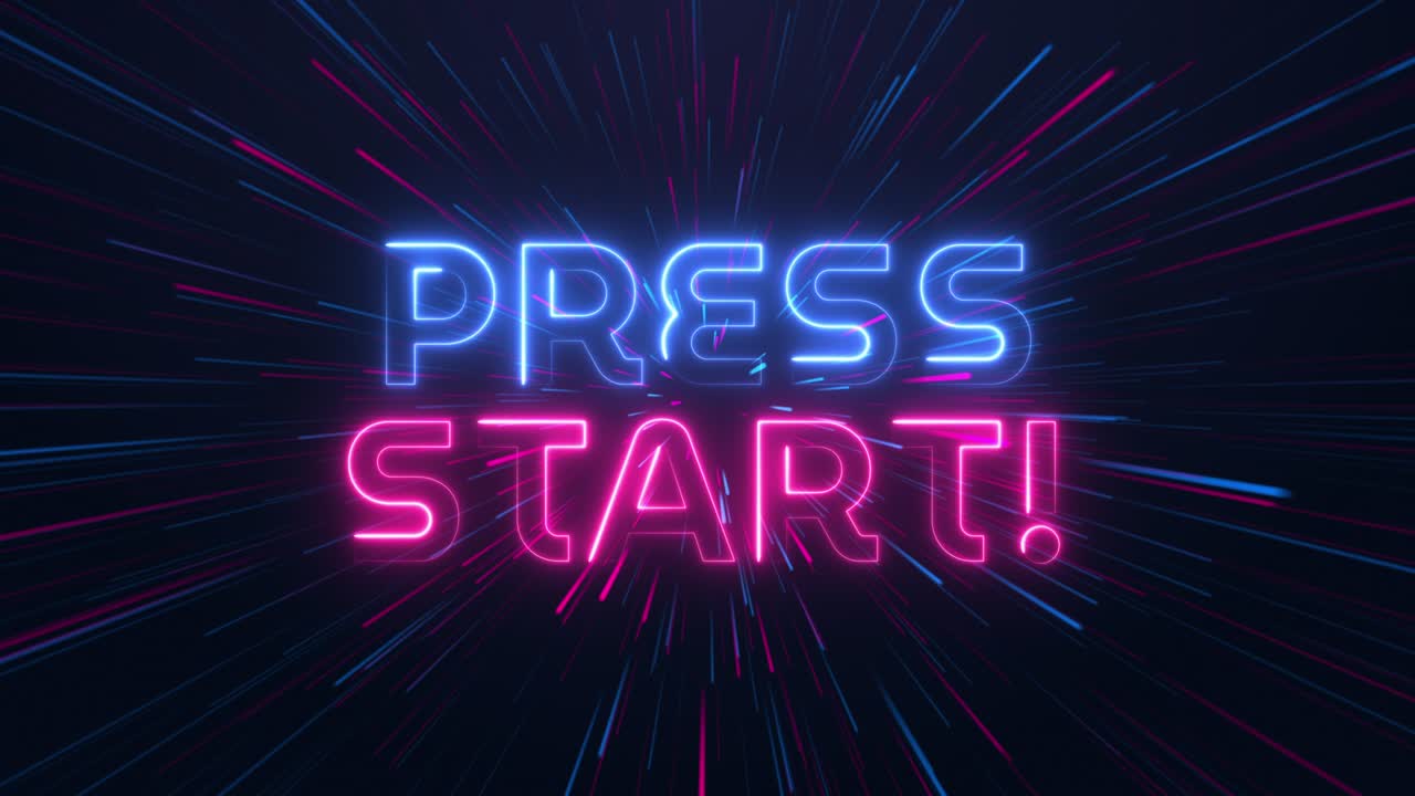 press start - neon text