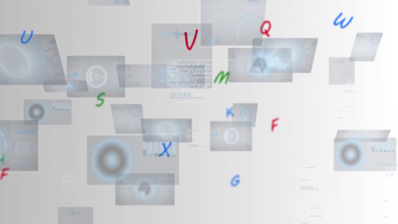 animación de números cambiantes y procesamiento de datos en pantallas sobre fondo blanco