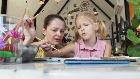 mother and daughter painting together