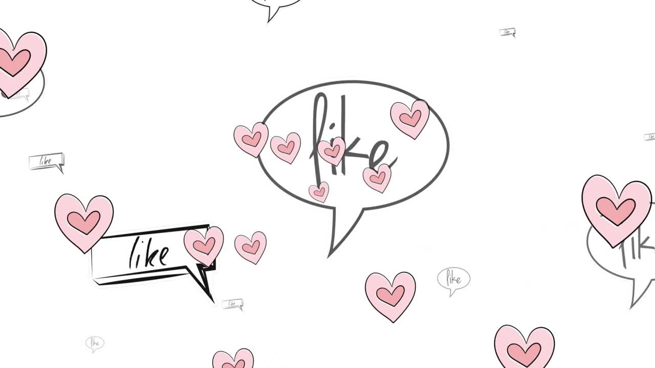 백색 배경에 있는 미디어와 심장 아이콘의 애니메이션