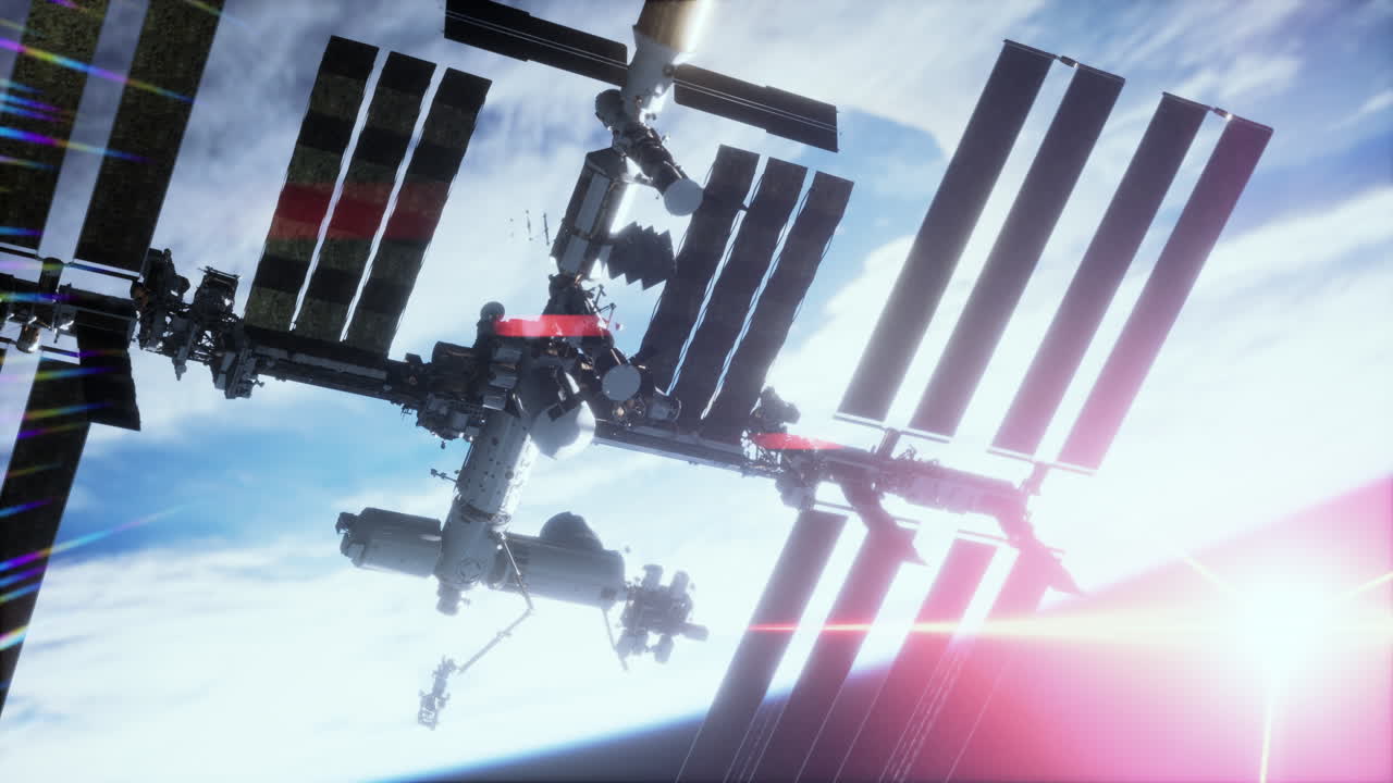 지구 대기권 위를 날고 있는 iss