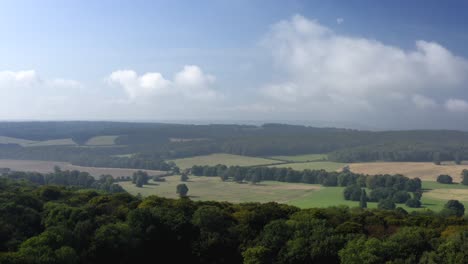 aerial view panning left over buckinghamshire countryside in england