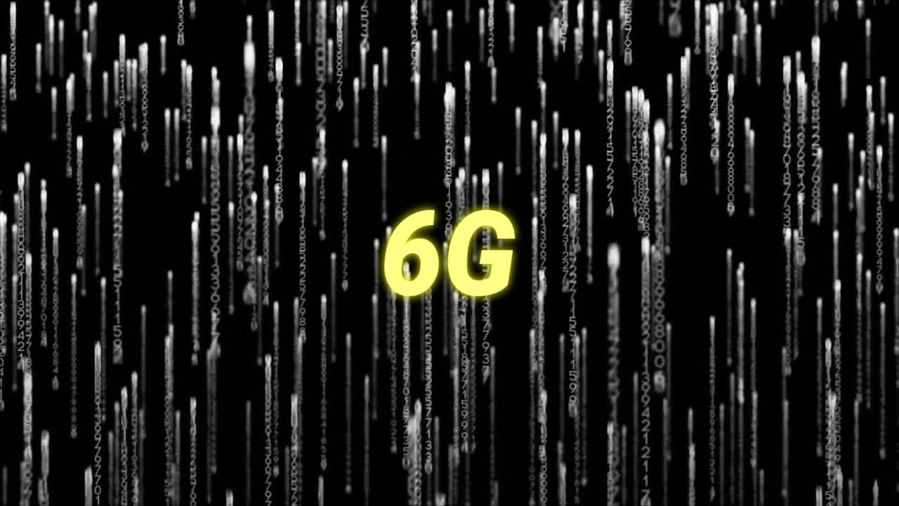 검은 바탕에 반이는 빛의 흔적 위에 6g 텍스트의 애니메이션