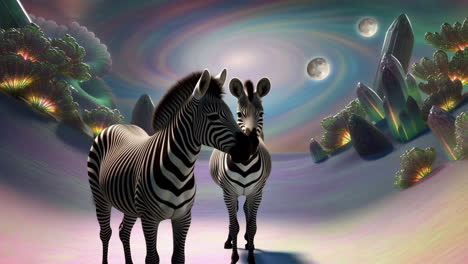 zebras in a cosmic dreamscape