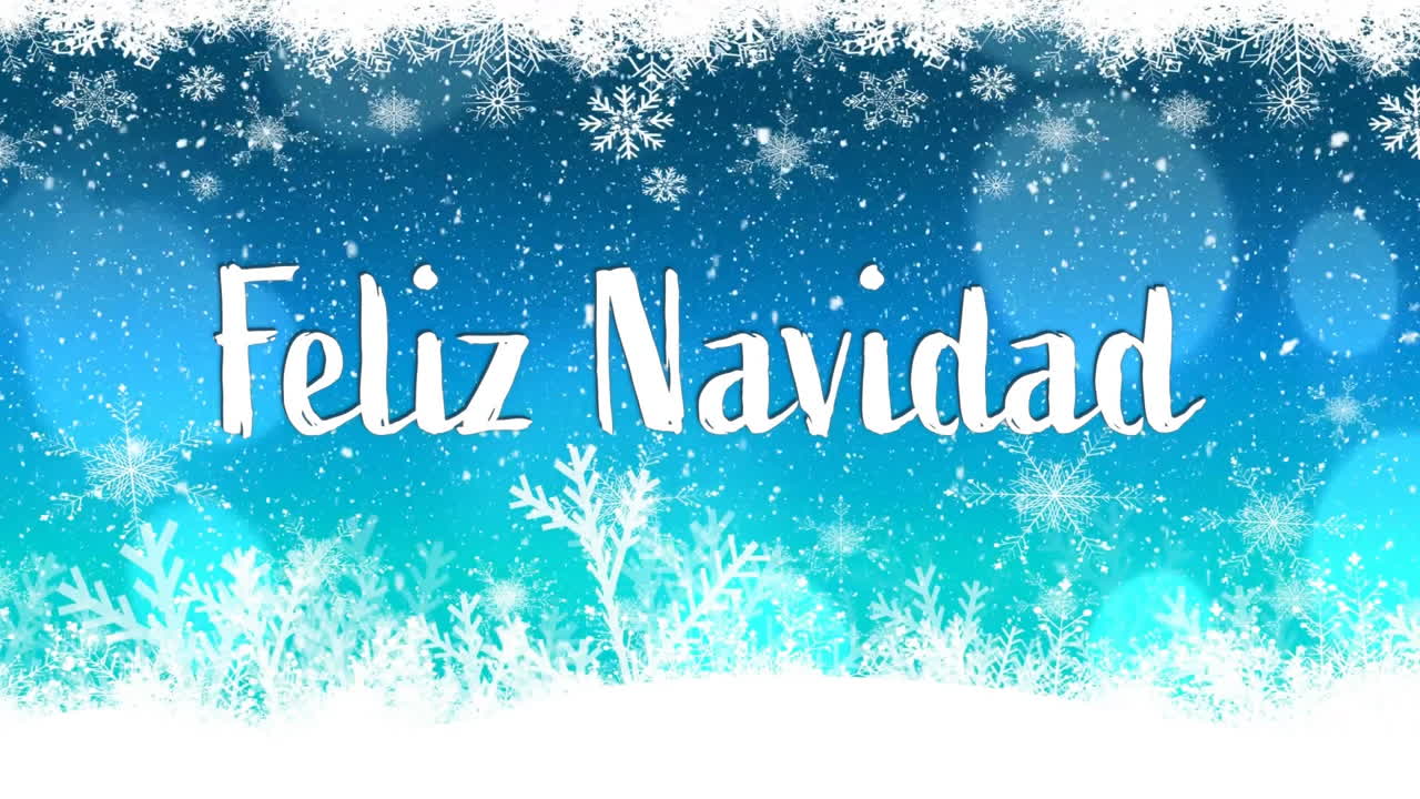 animación de feliz navidad texto sobre la nieve que cae en el paisaje de invierno fondo