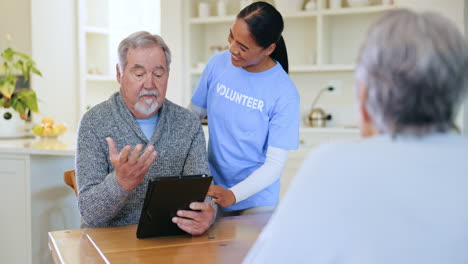 volunteer, woman and man in nursing home