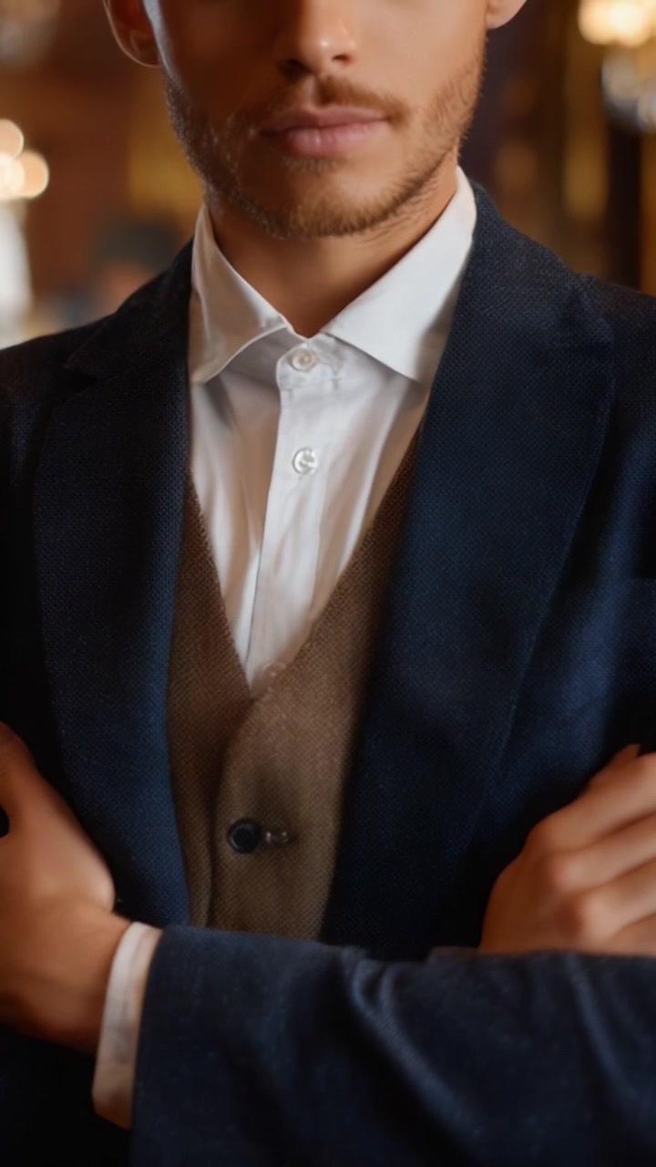 Eleganza Sofisticata: Una Dichiarazione di Stile per l'Uomo Moderno con Abito Sartoriale e Gilet, Catturando l'Essenza dello Stile e della Raffinatezza in un Ambiente Lussuoso