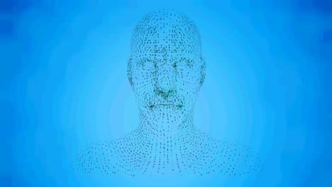 Animation-of-human-head-formed-with-binary-coding-spinning-over-blue-background