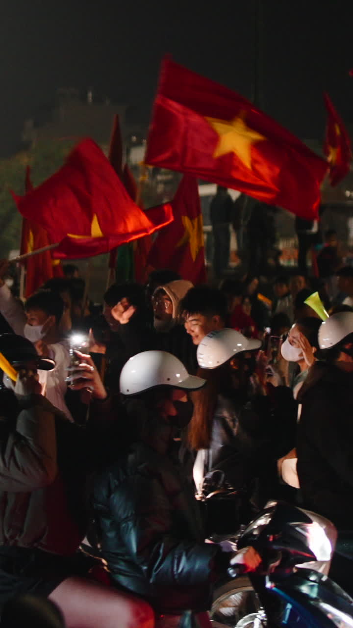 Celebratory Crowd with Flags