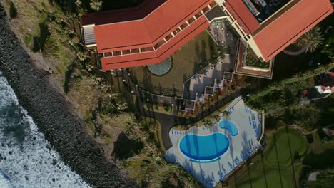 aerial view of a coastal resort hotel