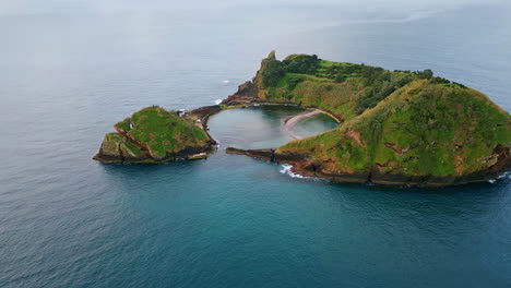 beautiful azores island drone view. relaxing seaside nature landscape in summer.