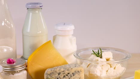 various dairy items arranged on a table