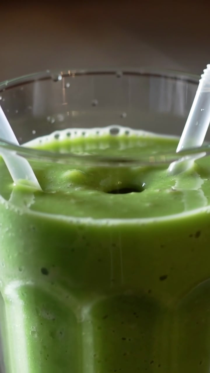 Close-up of a Refreshing Green Smoothie with Straws