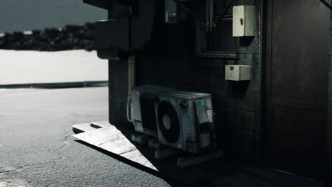 air conditioning unit placed beside a building on a sunny day