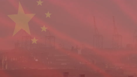 animation of flag of china over cityscape