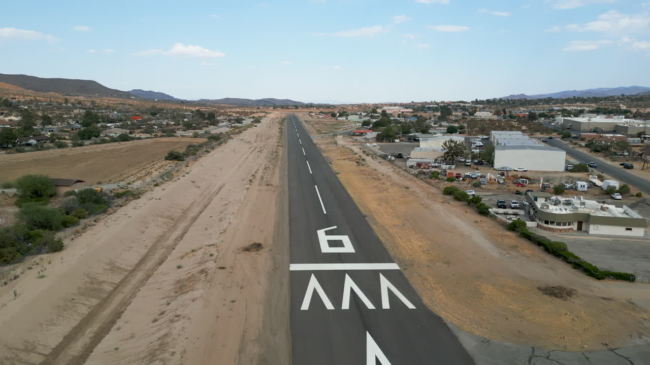 Drone Shot of a Rural Desert Airport Runway