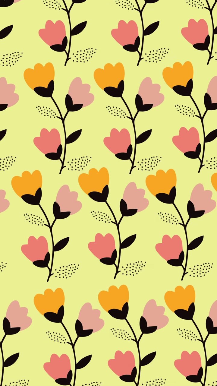 Animation of multi coloured flowers on yellow background