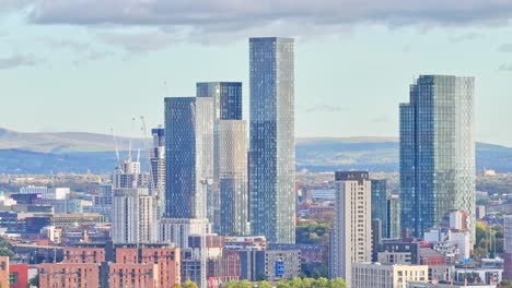 ultramodern high rise apartment complex in manchester city centre on a sunny day