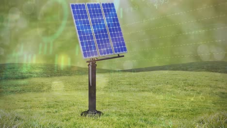 Animation-of-financial-data-processing-over-solar-panel-on-green-background