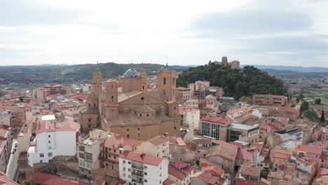 alcaniz drone aerial shot cloudy day spain parador in background