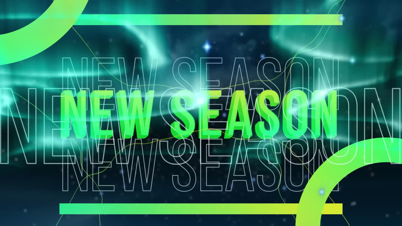 animación de un estandarte de texto de la nueva temporada contra las estrellas brillantes en el cielo nocturno