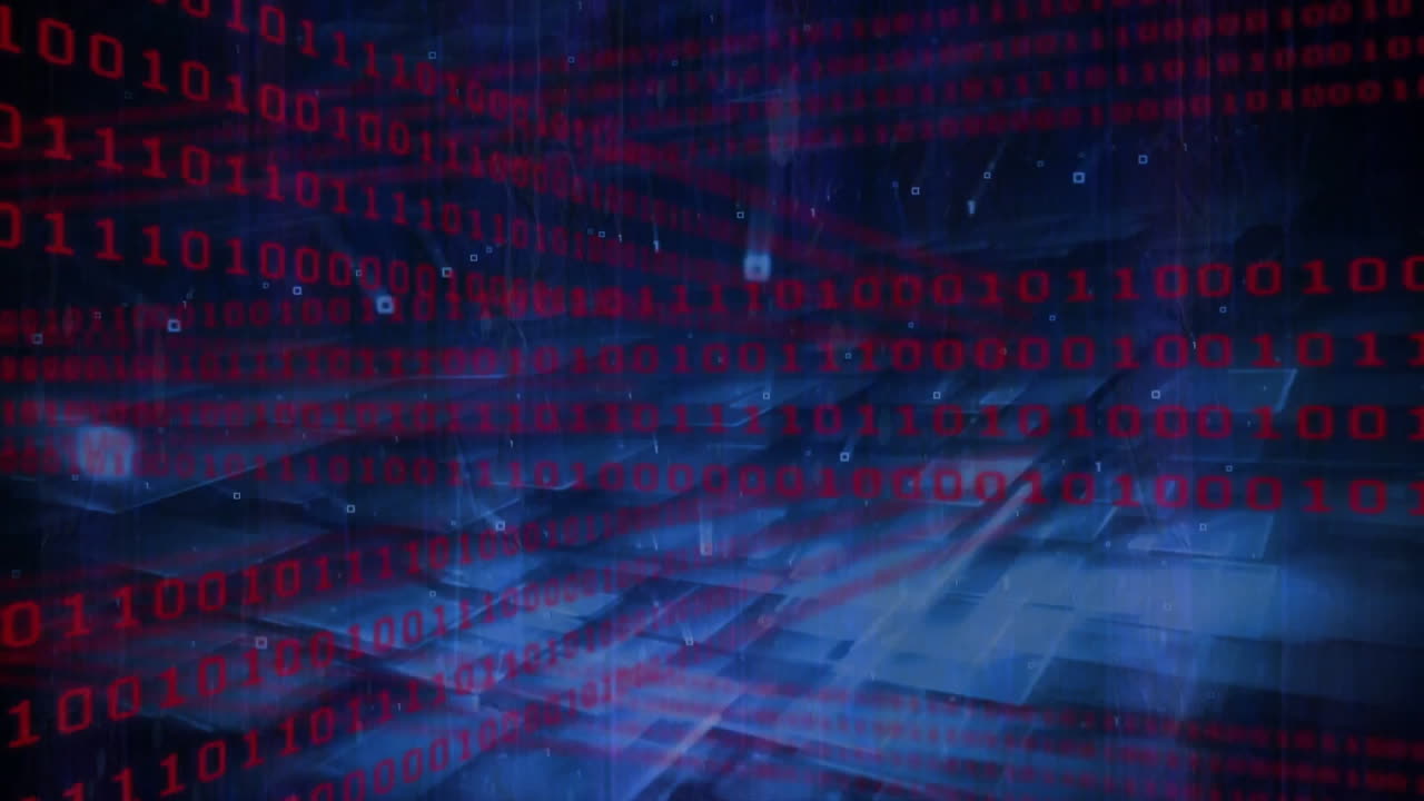 Binary code animation over abstract digital blue background