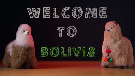 texto de bienvenida a bolivia con lindos peluches de llama