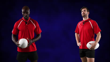 animación de diversos jugadores de rugby sobre un fondo negro
