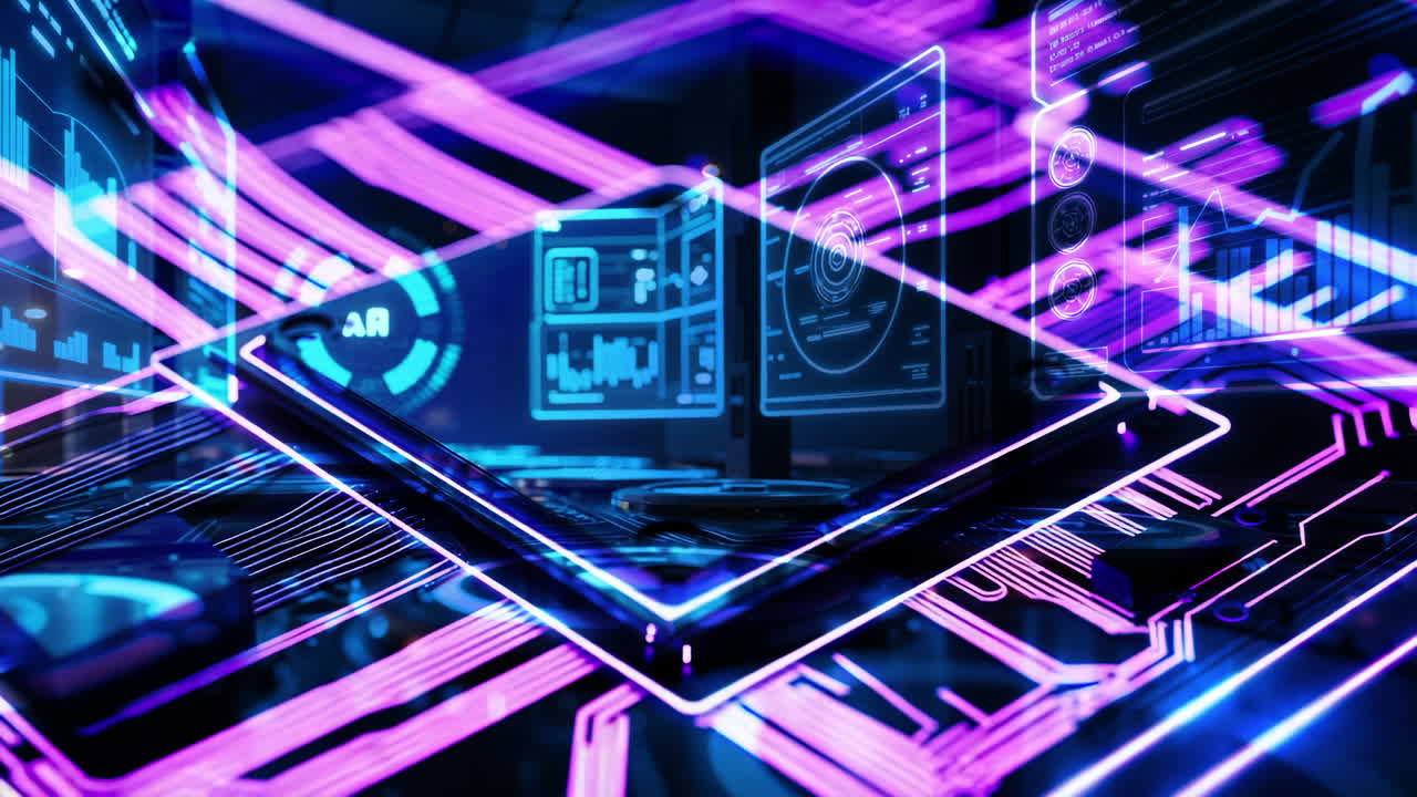 Futuristic Abstract Technology with Neon Lights and Circuits