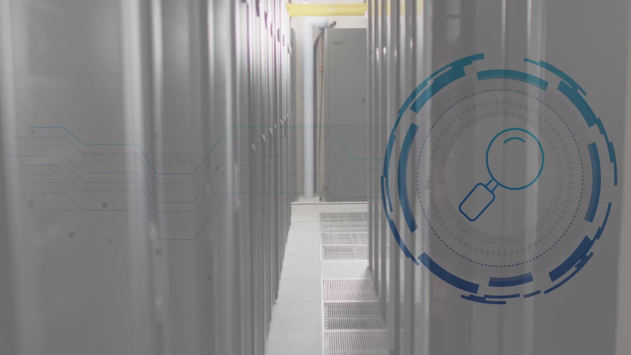 animación del procesamiento de datos en la sala de servidores