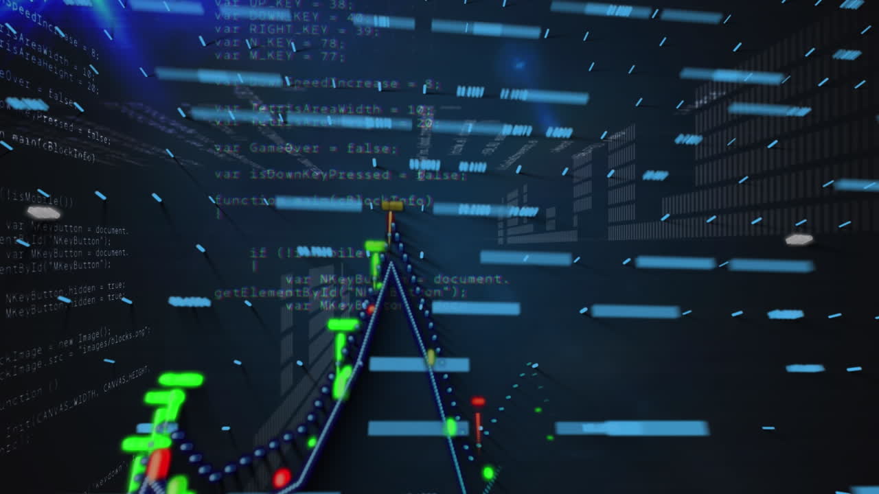 Animation of data processing over blue background