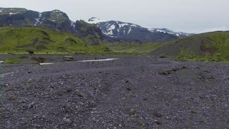 the landscape of thorsmork in highland of iceland from drone aerial view.