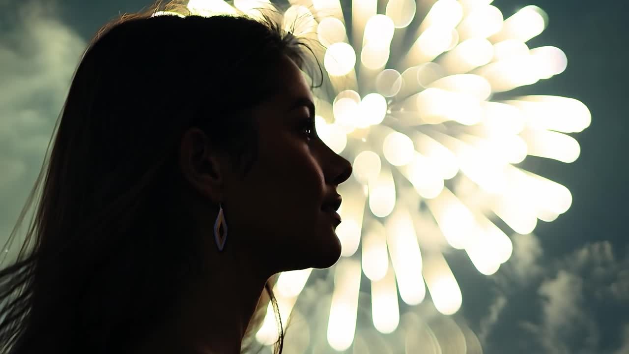 불꽃놀이 에 비추어 된 여자 의 실루