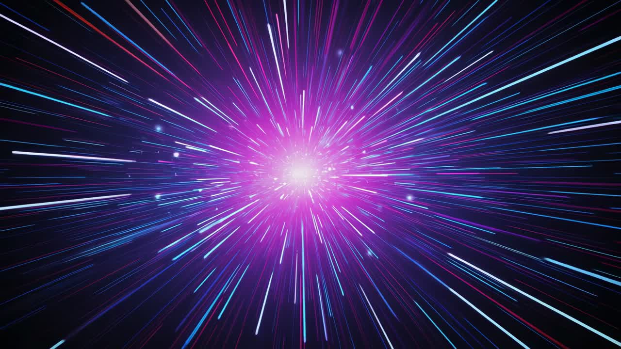 Frame1 initiating central core emitting neon rays outward in space tunnel, simulating warp effect
