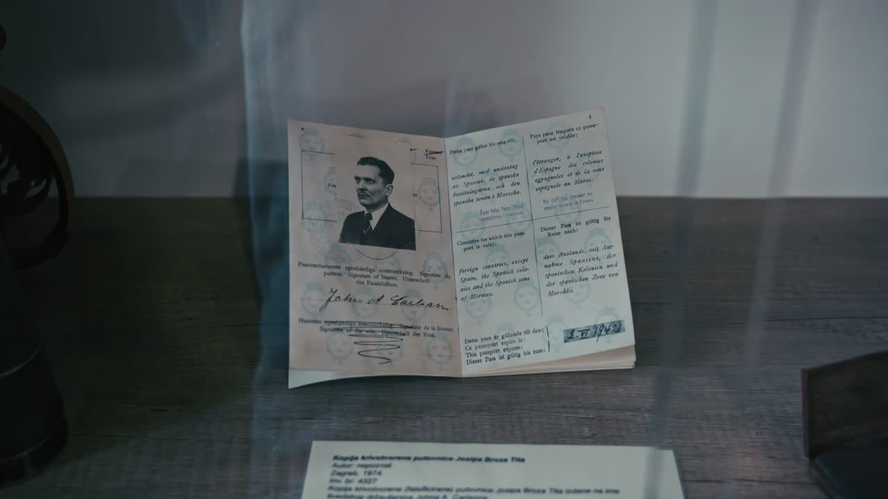 Historic passport of Yugoslavian President Josip Broz Tito on display in Kumrovec, Croatia