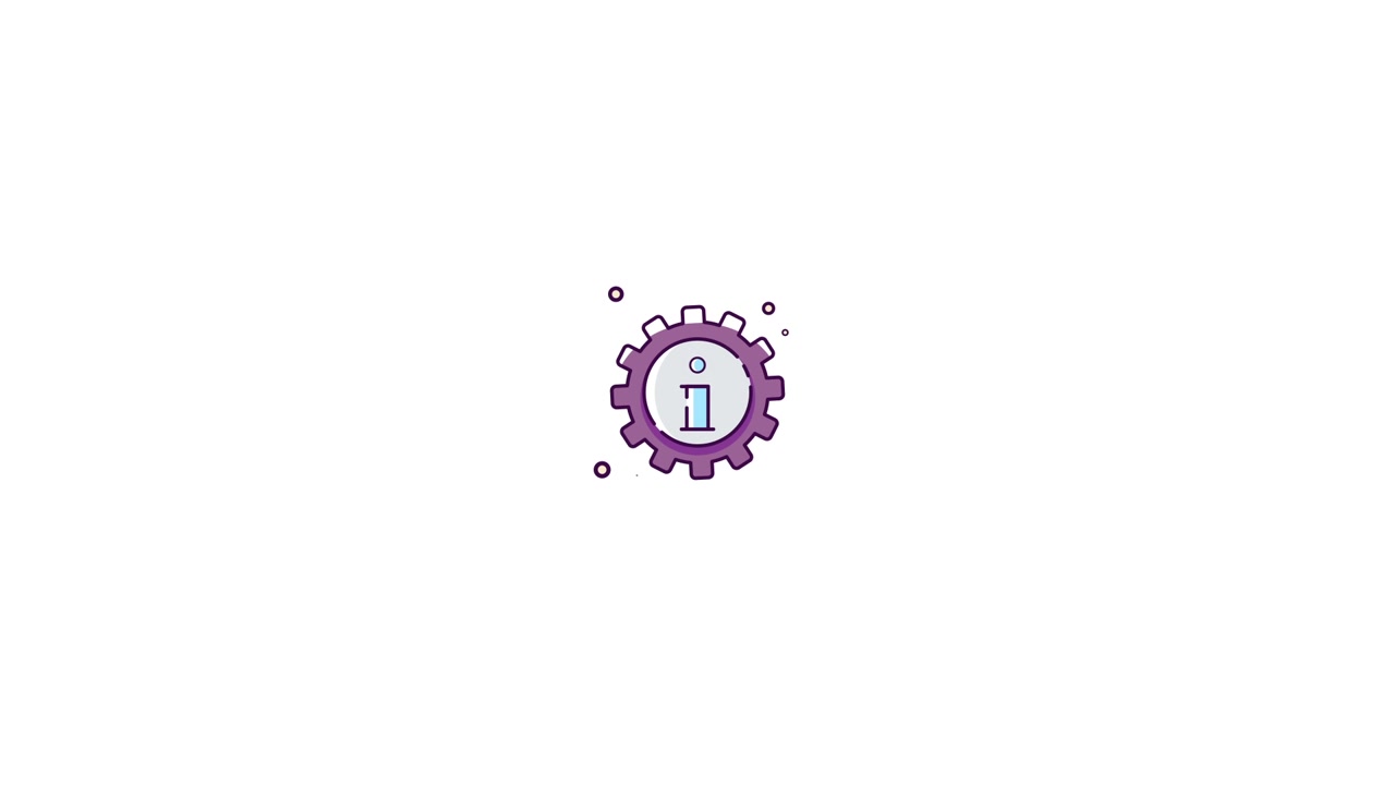 Animated Rotating Information Gear Icon on White Background