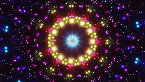 colorful circular pattern with lights in the middle of it. kaleidoscope vj loop