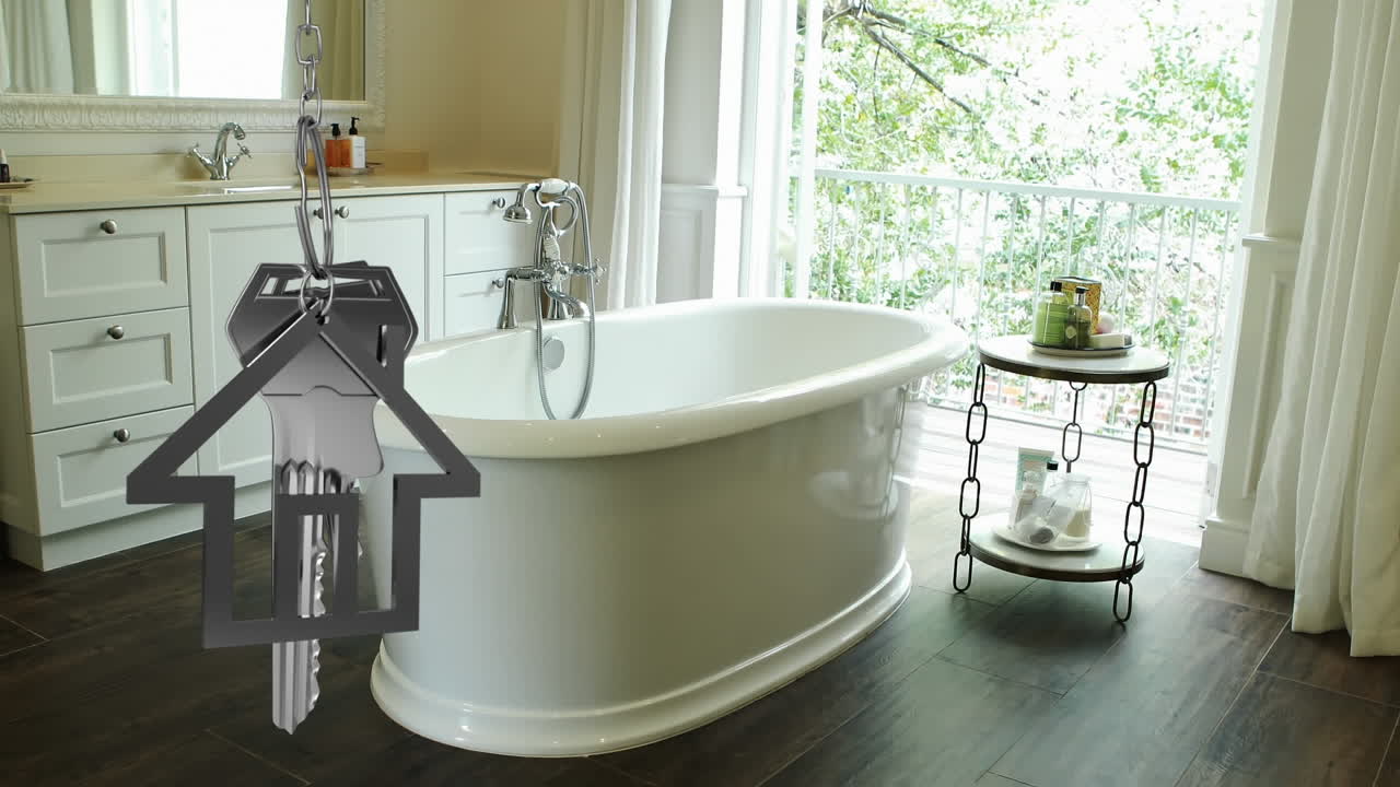 럭셔리한 욕실 인테리어 위에 매달려 있는 열 ⁇ 와 집 열 ⁇ 의 애니메이션