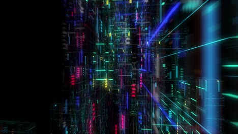 volando sobre un fondo de movimiento abstracto, una placa de circuitos futurista, una placa base digital.