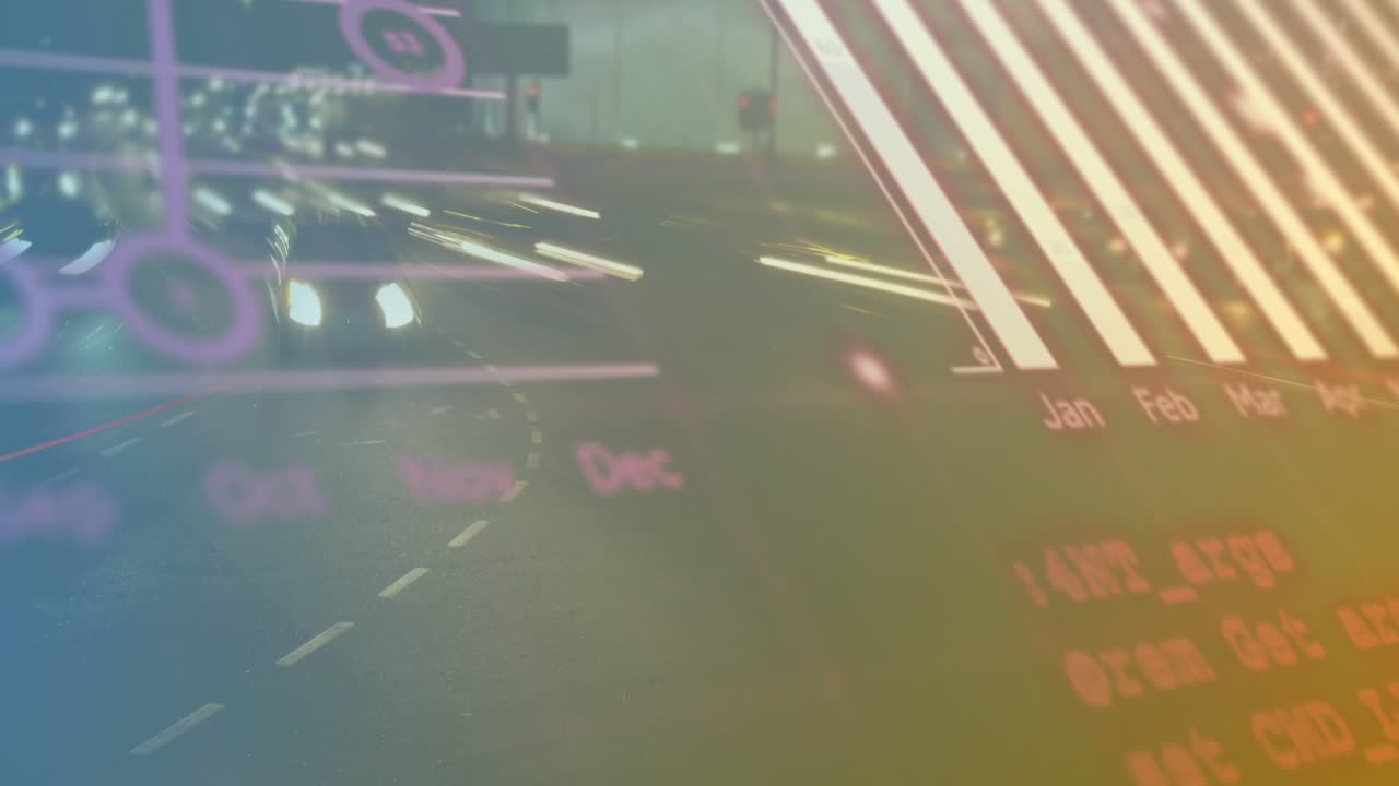 Animation of financial data processing over road traffic