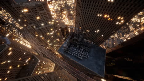 Aerial-view-of-skyscrapers-in-downtown-in-the-evening