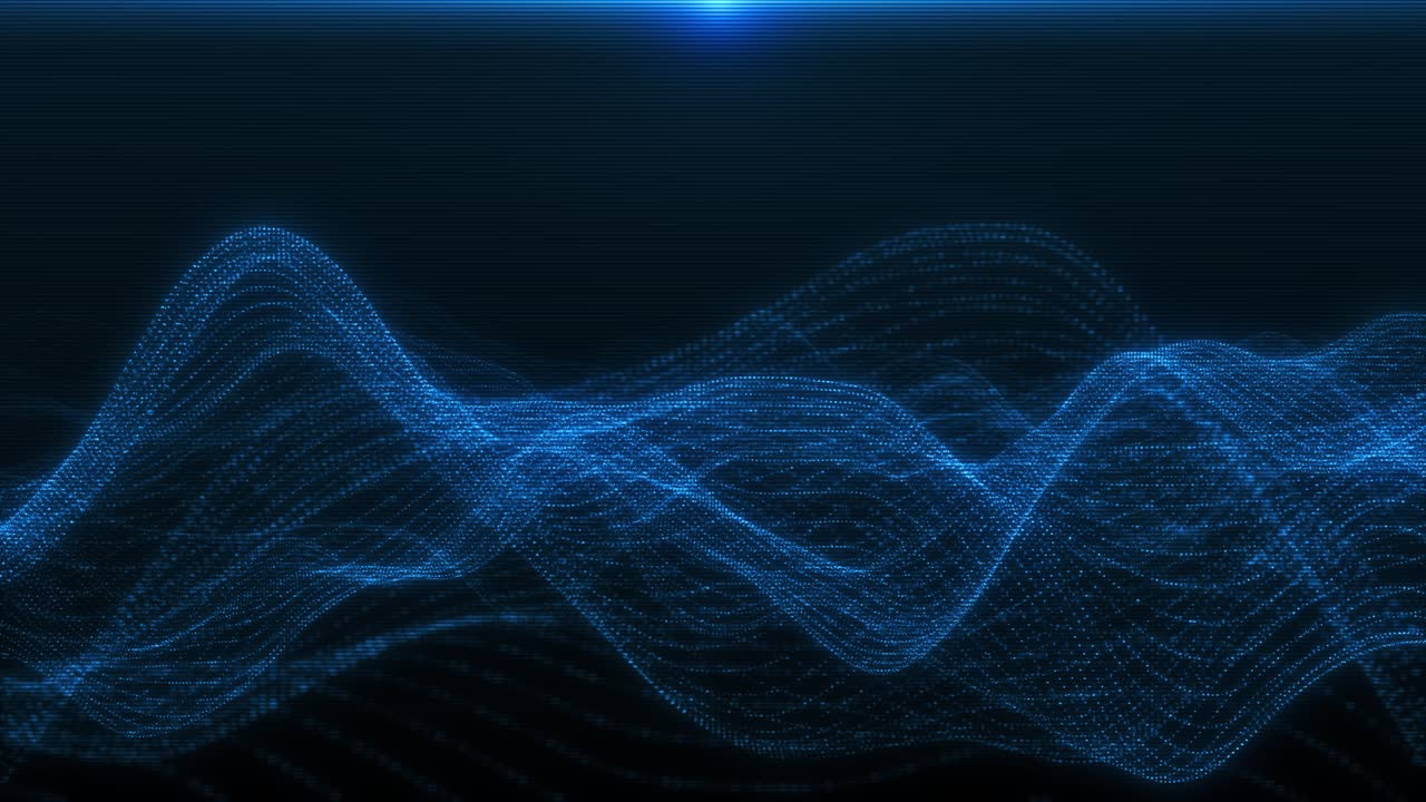 Flowing wave motion made of glowing digital dots forms futuristic plexus network surface animation