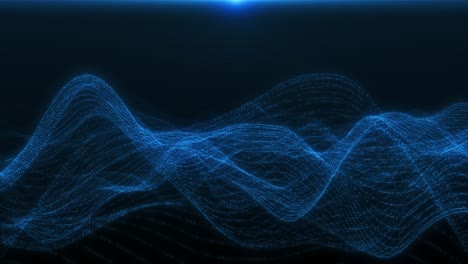 flowing wave motion made of glowing digital dots forms futuristic plexus network surface animation