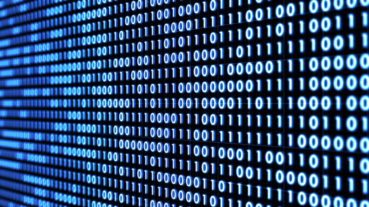 Static rows of dense blue binary code, consisting of alternating 1s and 0s, represent the fundamental data structure of digital communication and computer systems.