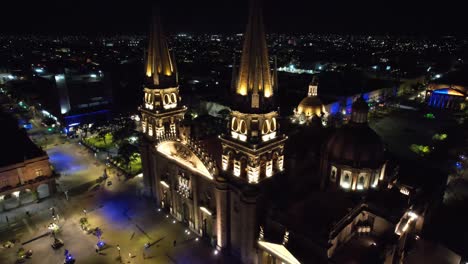 Guadlajara-Night-Aerial-front-of-Catedral-de-Guadalajara