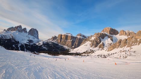 fpv pov of alpine skiing in dolomites, italy