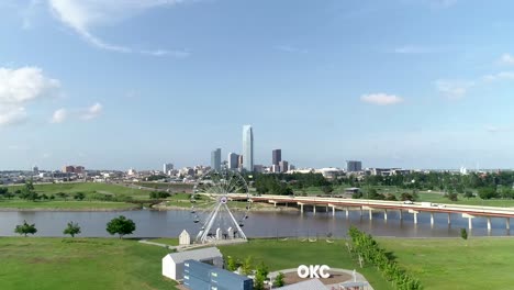 beautiful oklahoma city skyline with river and ferris wheel